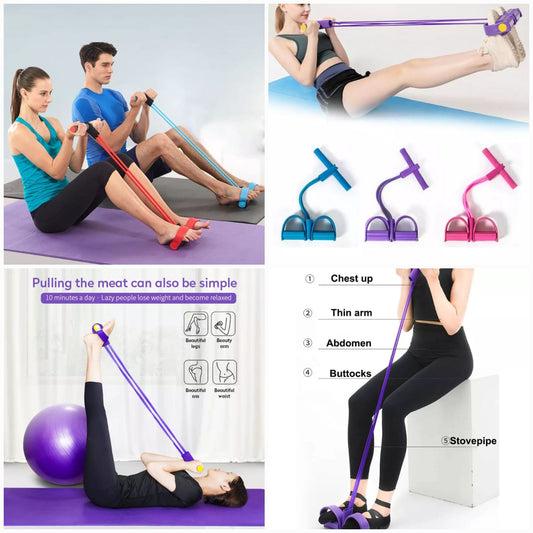 Foot Pedal Resistance Band, Elastic Sit-up Pull Ropes Tummy Trimmer ( Random Color )