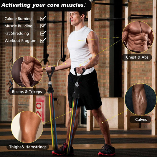11 Pcs Set High Quality Portable Resistance Bands With Handles, For Home Workout